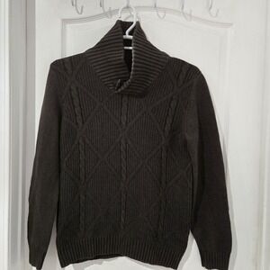 Mens Method Dark Brown Cable Knit Sweater Large  Shawl Collar Academia Classic